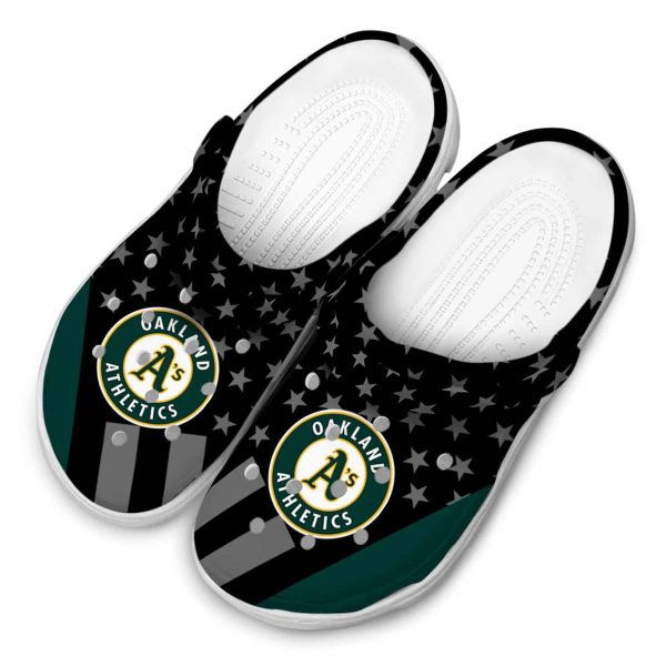 Oakland Athletics Stellar Stripes Theme Crocs Trendy