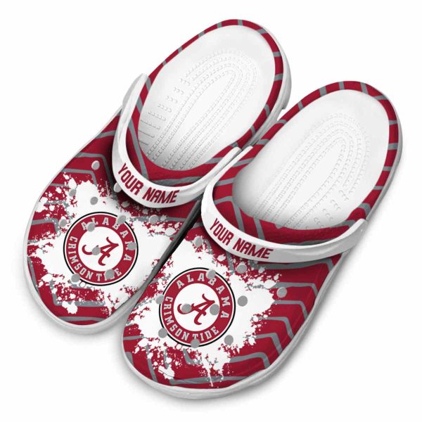 Personalized Alabama Crimson Tide Zigzag Paint Burst Crocs Trendy