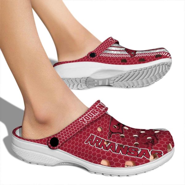 Personalized Arkansas Razorbacks Contrasting Stripes Crocs High quality