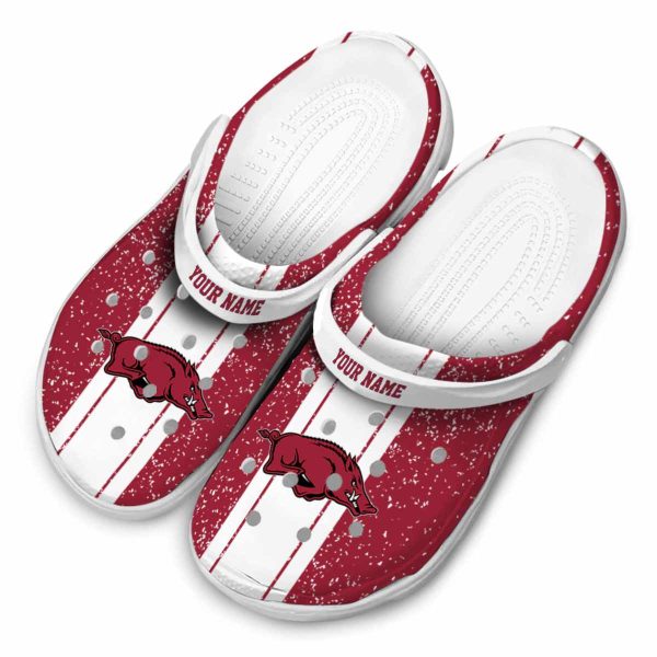 Personalized Arkansas Razorbacks Vertical Stripes Crocs Trendy