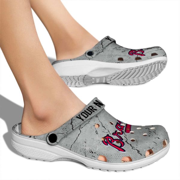Personalized Atlanta Braves Cracked Texture Crocs High quality