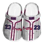 Personalized Atlanta Braves Pinstripe Pattern Crocs Best selling