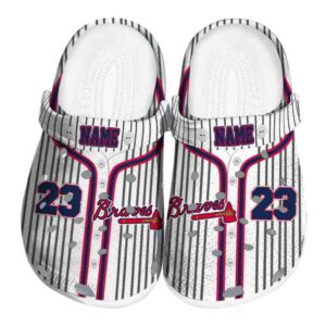 Personalized Atlanta Braves Pinstripe Pattern Crocs Best selling