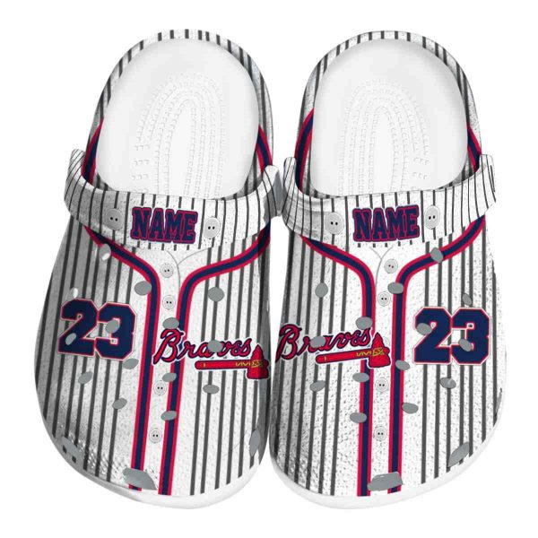 Personalized Atlanta Braves Pinstripe Pattern Crocs Best selling