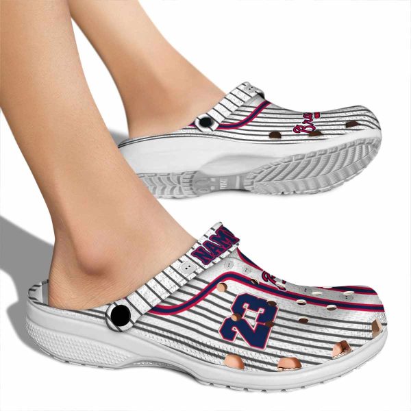 Personalized Atlanta Braves Pinstripe Pattern Crocs High quality