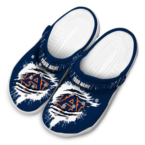 Personalized Auburn Tigers Splash Motif Background Crocs Trendy