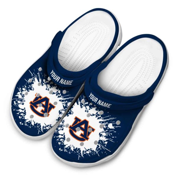 Personalized Auburn Tigers Splatter Background Crocs Trendy