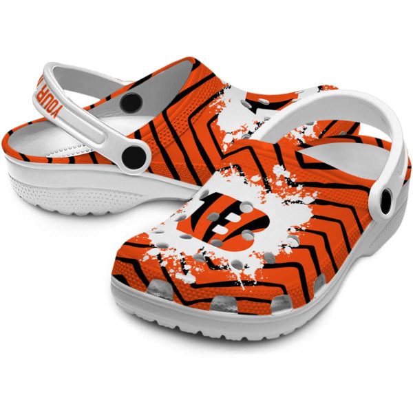 Personalized Cincinnati Bengals Zigzag Paint Burst Crocs Latest Model