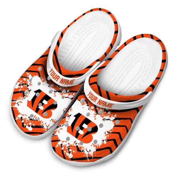 Personalized Cincinnati Bengals Zigzag Paint Burst Crocs Trendy