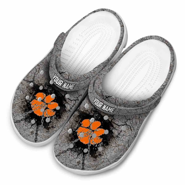 Personalized Clemson Tigers Cracked Ground Texture Crocs Trendy