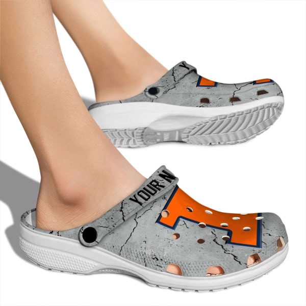Personalized Illinois Fighting Illini Cracked Texture Crocs High quality