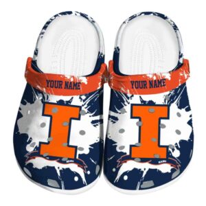 Personalized Illinois Fighting Illini Splatter Pattern Crocs Best selling