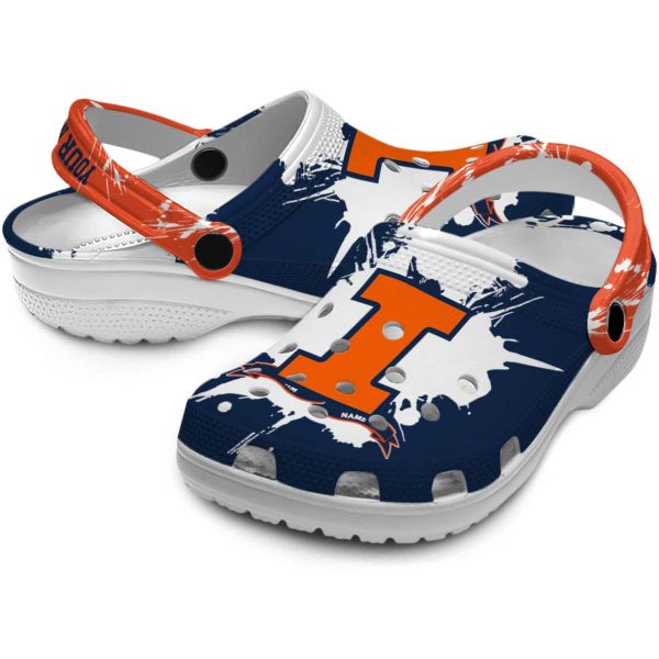 Personalized Illinois Fighting Illini Splatter Pattern Crocs Latest Model