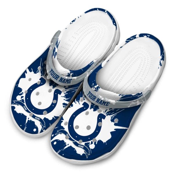 Personalized Indianapolis Colts Splatter Pattern Crocs Trendy