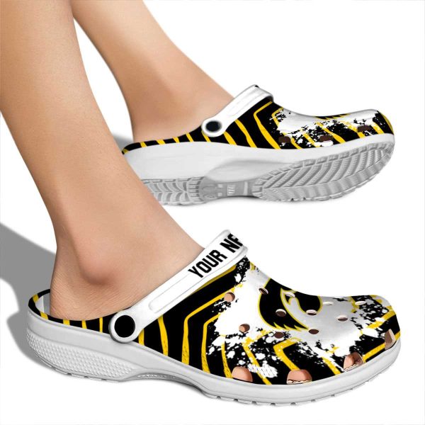 Personalized Iowa Hawkeyes Zigzag Paint Burst Crocs High quality