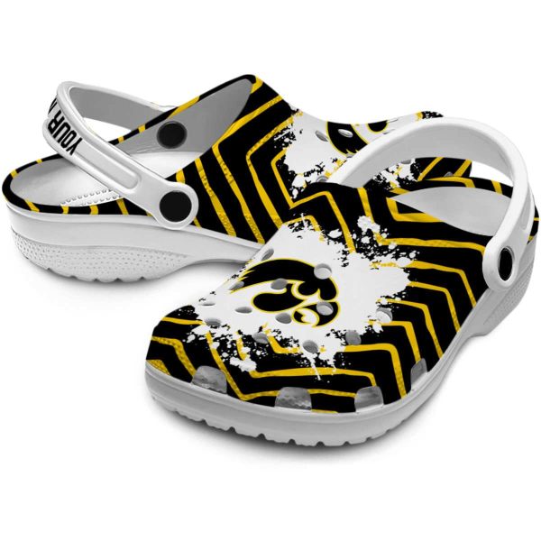 Personalized Iowa Hawkeyes Zigzag Paint Burst Crocs Latest Model