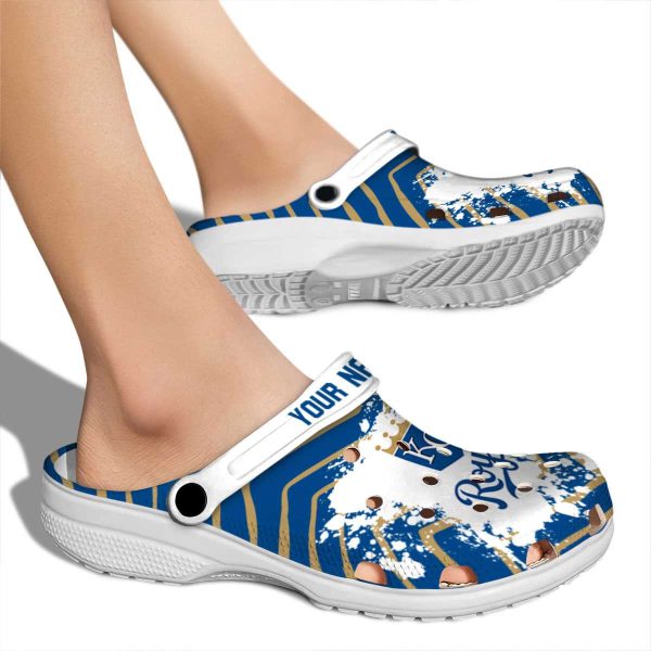 Personalized Kansas City Royals Zigzag Paint Burst Crocs High quality