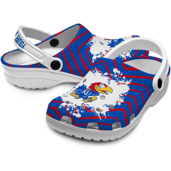 Personalized Kansas Jayhawks Zigzag Paint Burst Crocs Latest Model