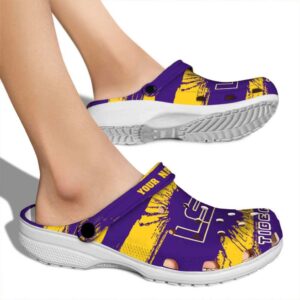 Personalized LSU Tigers Paint Splatter Graphics Crocs High quality