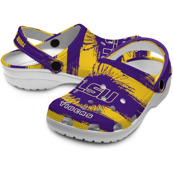 Personalized LSU Tigers Paint Splatter Graphics Crocs Latest Model