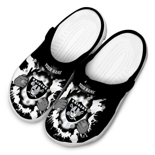 Personalized Las Vegas Raiders Gripping Hand Crocs Trendy