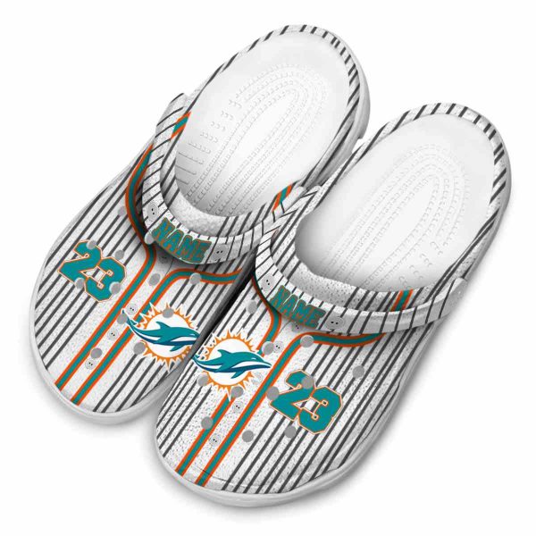 Personalized Miami Dolphins Pinstripe Pattern Crocs Trendy