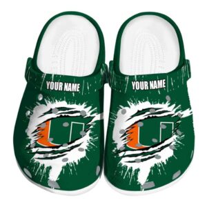 Personalized Miami Hurricanes Splash Motif Background Crocs Best selling