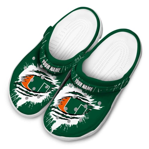 Personalized Miami Hurricanes Splash Motif Background Crocs Trendy