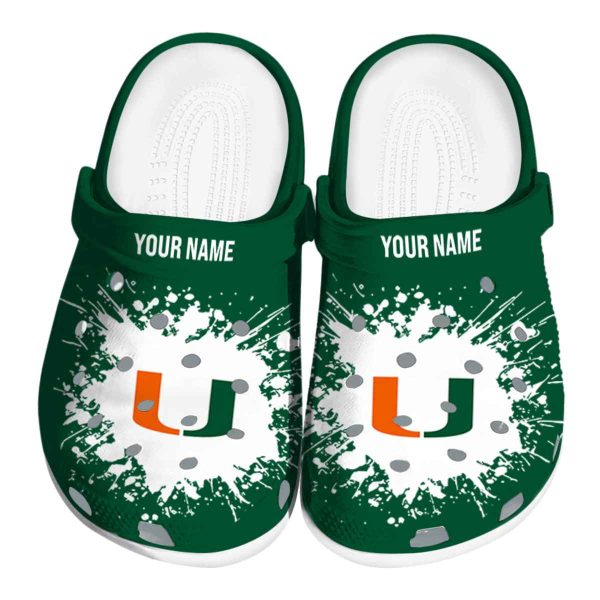 Personalized Miami Hurricanes Splatter Background Crocs Best selling