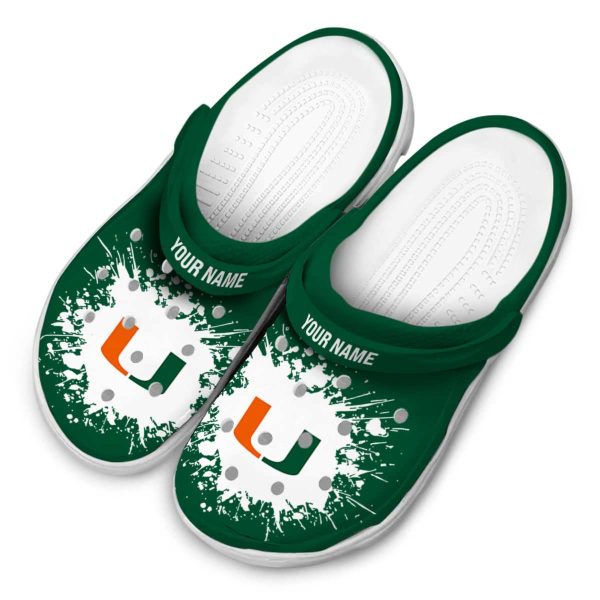 Personalized Miami Hurricanes Splatter Background Crocs Trendy