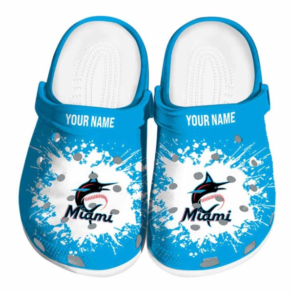 Personalized Miami Marlins Splatter Background Crocs Best selling