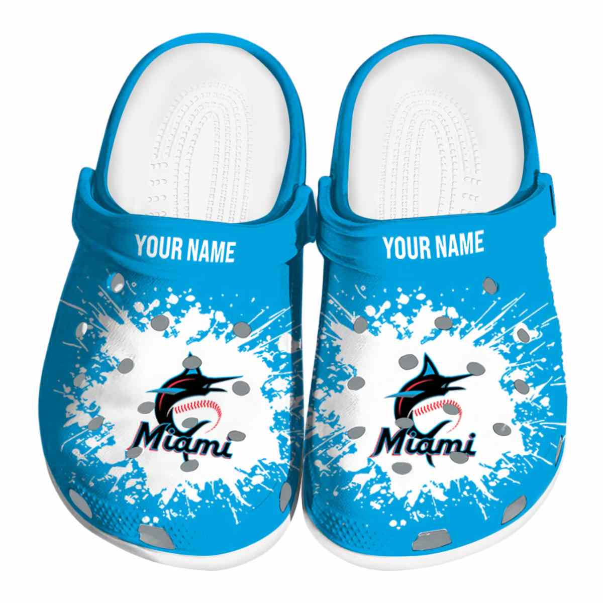 Personalized Miami Marlins Splatter Background Crocs Best selling