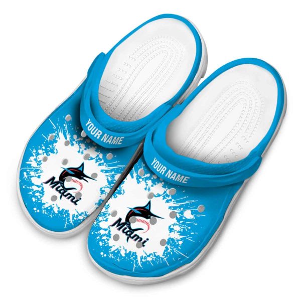 Personalized Miami Marlins Splatter Background Crocs Trendy