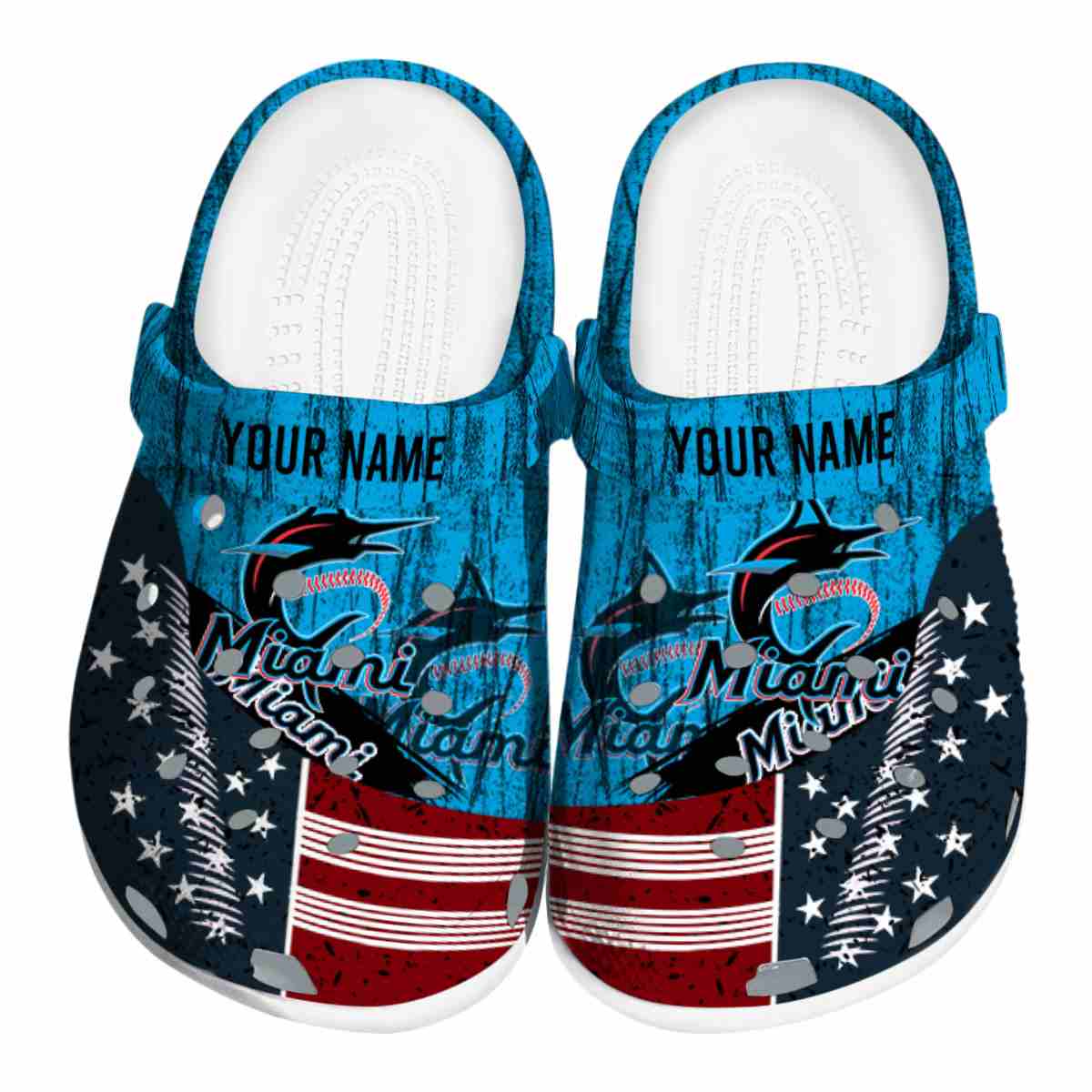Personalized Miami Marlins Star Spangled Side Pattern Crocs Best selling