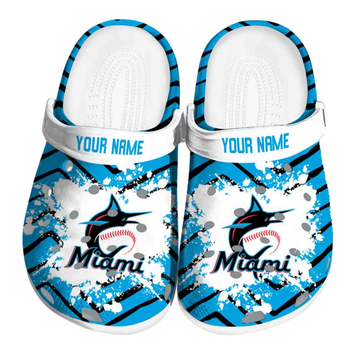 Personalized Miami Marlins Zigzag Paint Burst Crocs Best selling
