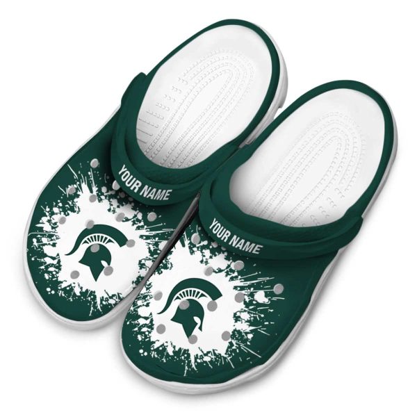 Personalized Michigan State Spartans Splatter Background Crocs Trendy