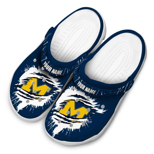 Personalized Michigan Wolverines Splash Motif Background Crocs Trendy