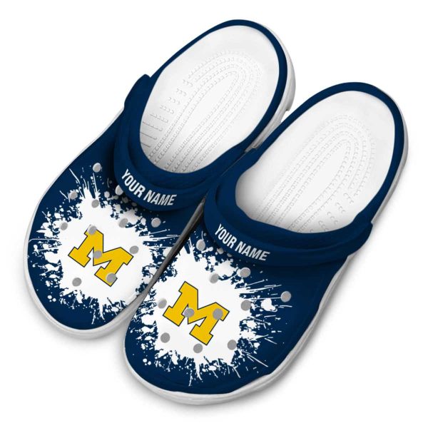 Personalized Michigan Wolverines Splatter Background Crocs Trendy
