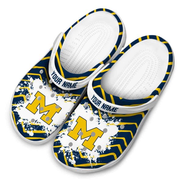 Personalized Michigan Wolverines Zigzag Paint Burst Crocs Trendy