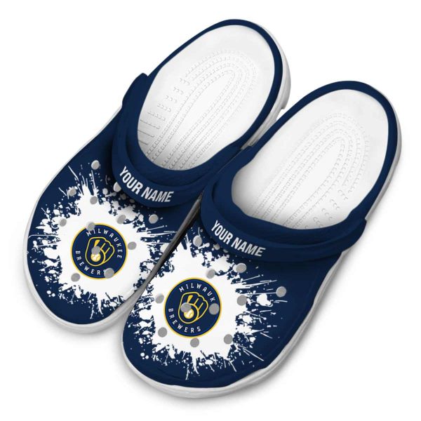 Personalized Milwaukee Brewers Splatter Background Crocs Trendy