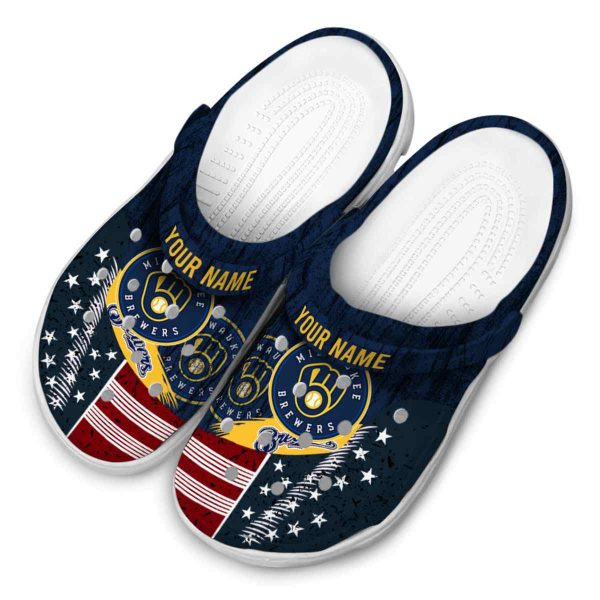 Personalized Milwaukee Brewers Star Spangled Side Pattern Crocs Trendy