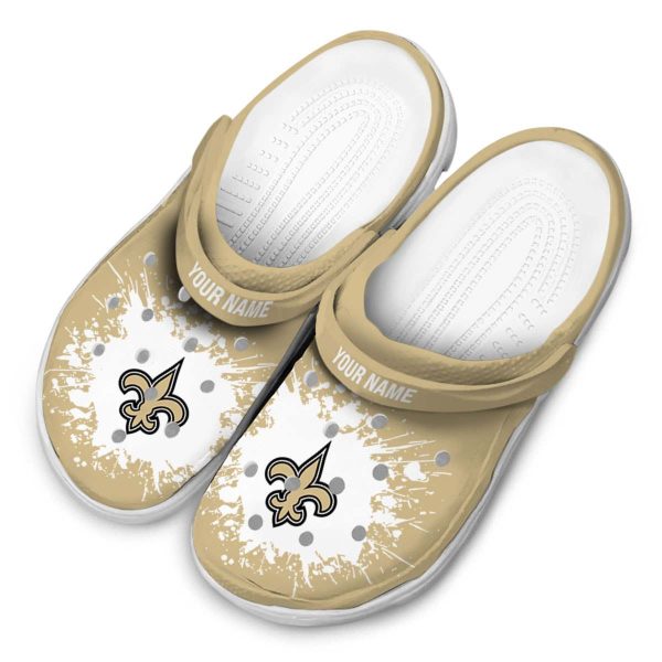 Personalized New Orleans Saints Splatter Background Crocs Trendy