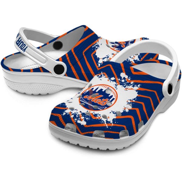 Personalized New York Mets Zigzag Paint Burst Crocs Latest Model