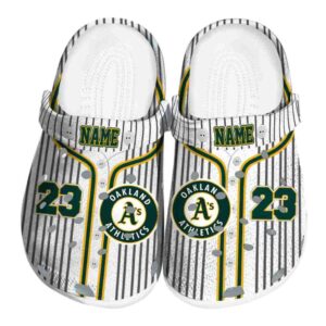 Personalized Oakland Athletics Pinstripe Pattern Crocs Best selling