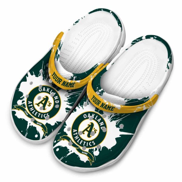 Personalized Oakland Athletics Splatter Pattern Crocs Trendy
