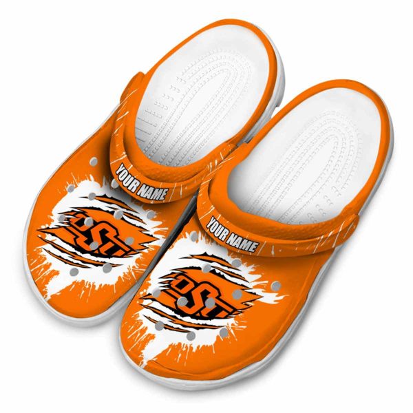 Personalized Oklahoma State Cowboys Splash Motif Background Crocs Trendy