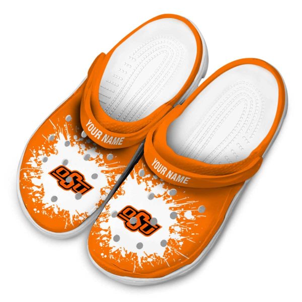 Personalized Oklahoma State Cowboys Splatter Background Crocs Trendy