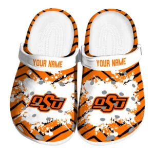 Personalized Oklahoma State Cowboys Zigzag Paint Burst Crocs Best selling