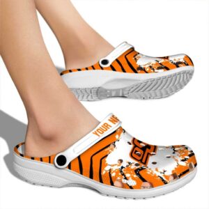Personalized Oklahoma State Cowboys Zigzag Paint Burst Crocs High quality
