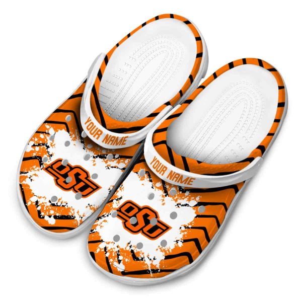 Personalized Oklahoma State Cowboys Zigzag Paint Burst Crocs Trendy